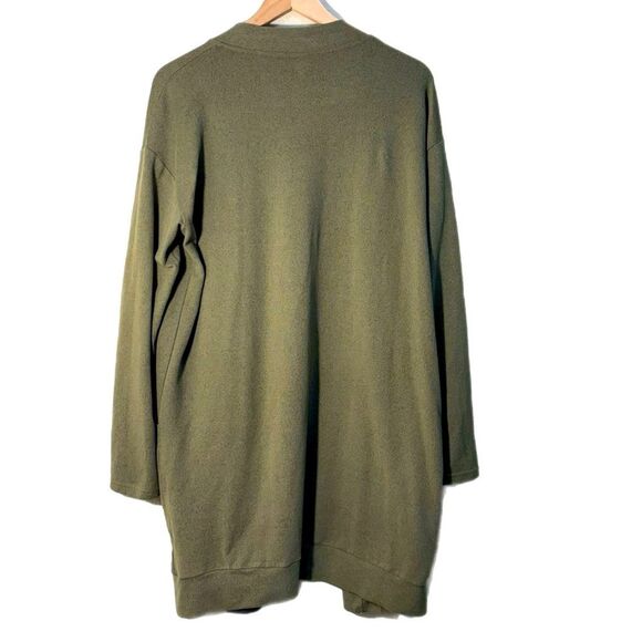 Tickled Teal Olive Knit Cardigan Women’s 1X Open Front longline Pockets. - Picture 2 of 10